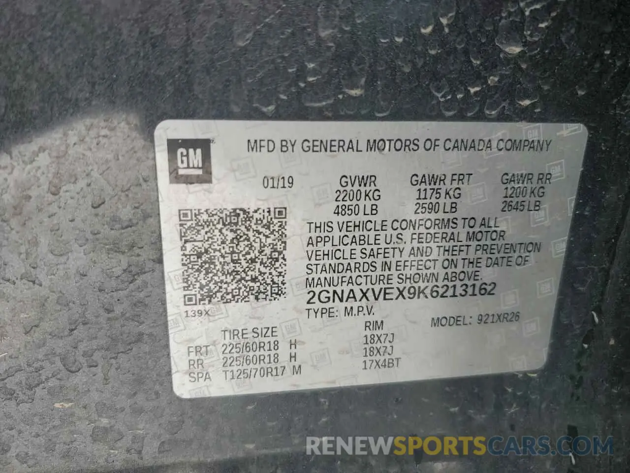 13 Photograph of a damaged car 2GNAXVEX9K6213162 CHEVROLET EQUINOX 2019