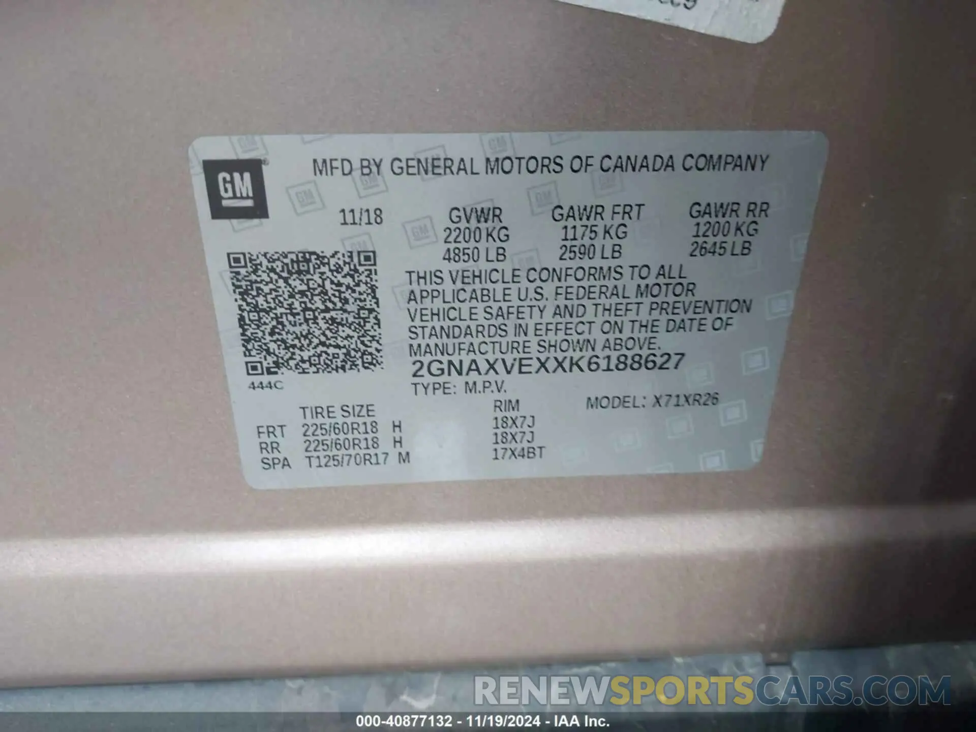 9 Photograph of a damaged car 2GNAXVEXXK6188627 CHEVROLET EQUINOX 2019