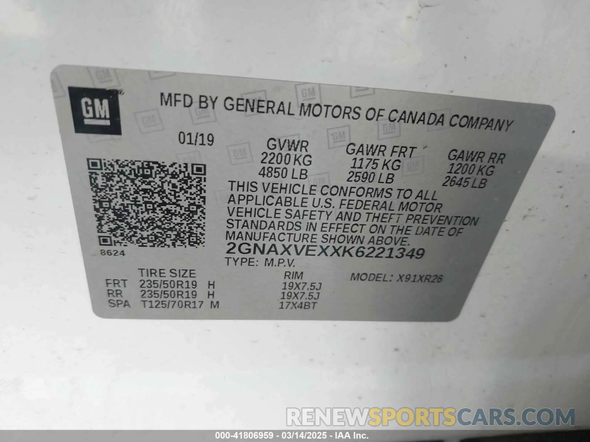9 Photograph of a damaged car 2GNAXVEXXK6221349 CHEVROLET EQUINOX 2019