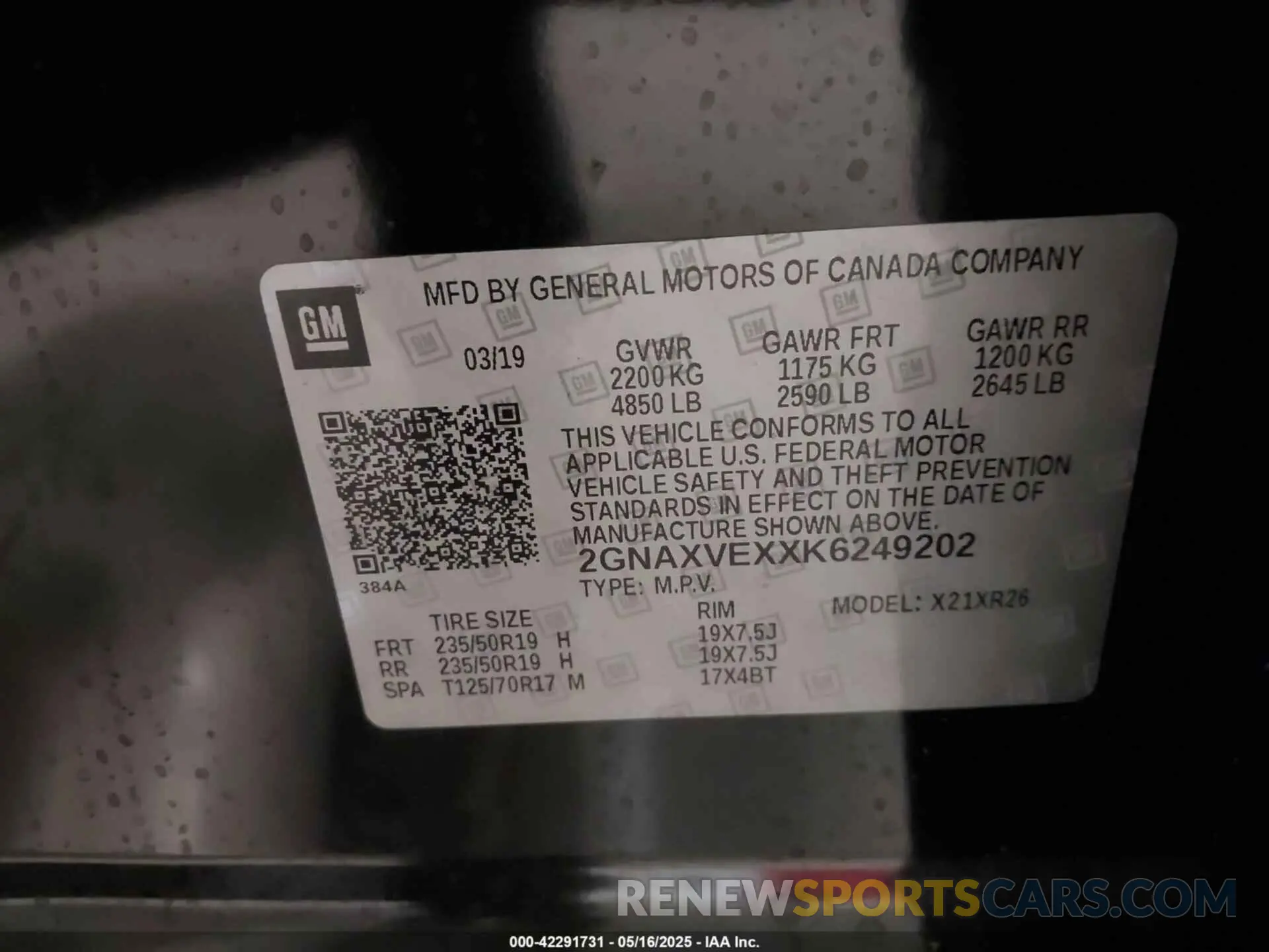 9 Photograph of a damaged car 2GNAXVEXXK6249202 CHEVROLET EQUINOX 2019