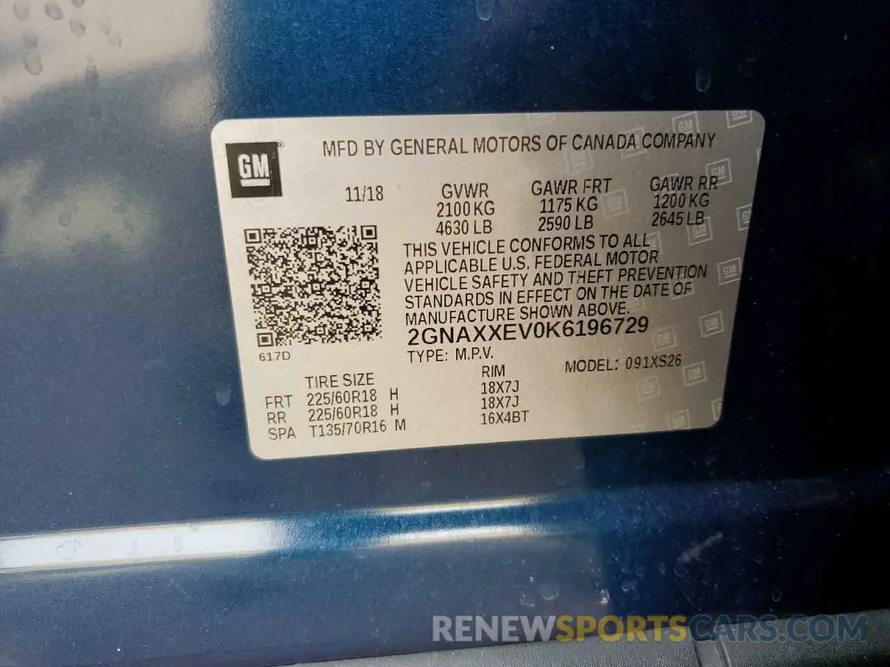 15 Photograph of a damaged car 2GNAXXEV0K6196729 CHEVROLET EQUINOX 2019