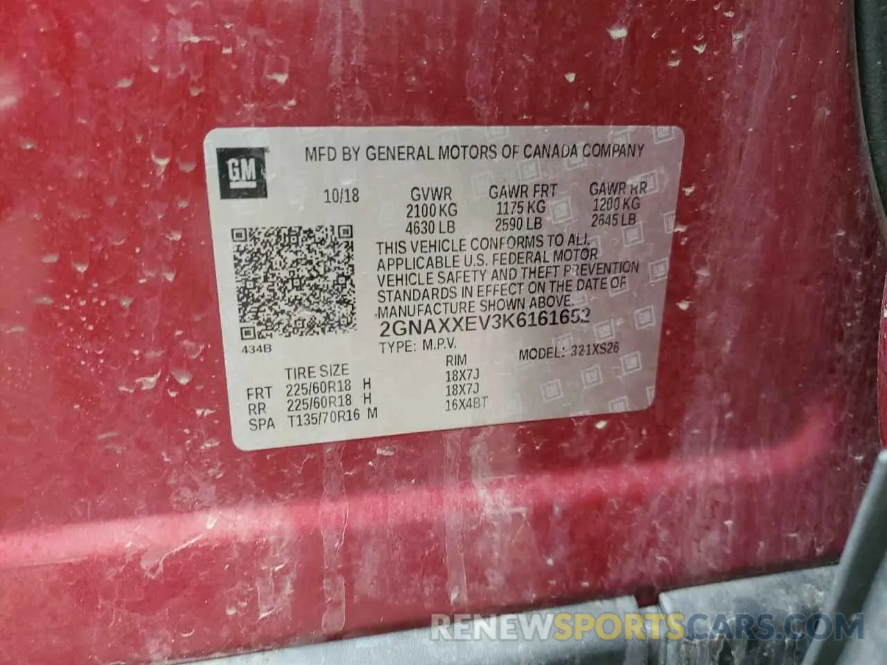 14 Photograph of a damaged car 2GNAXXEV3K6161652 CHEVROLET EQUINOX 2019