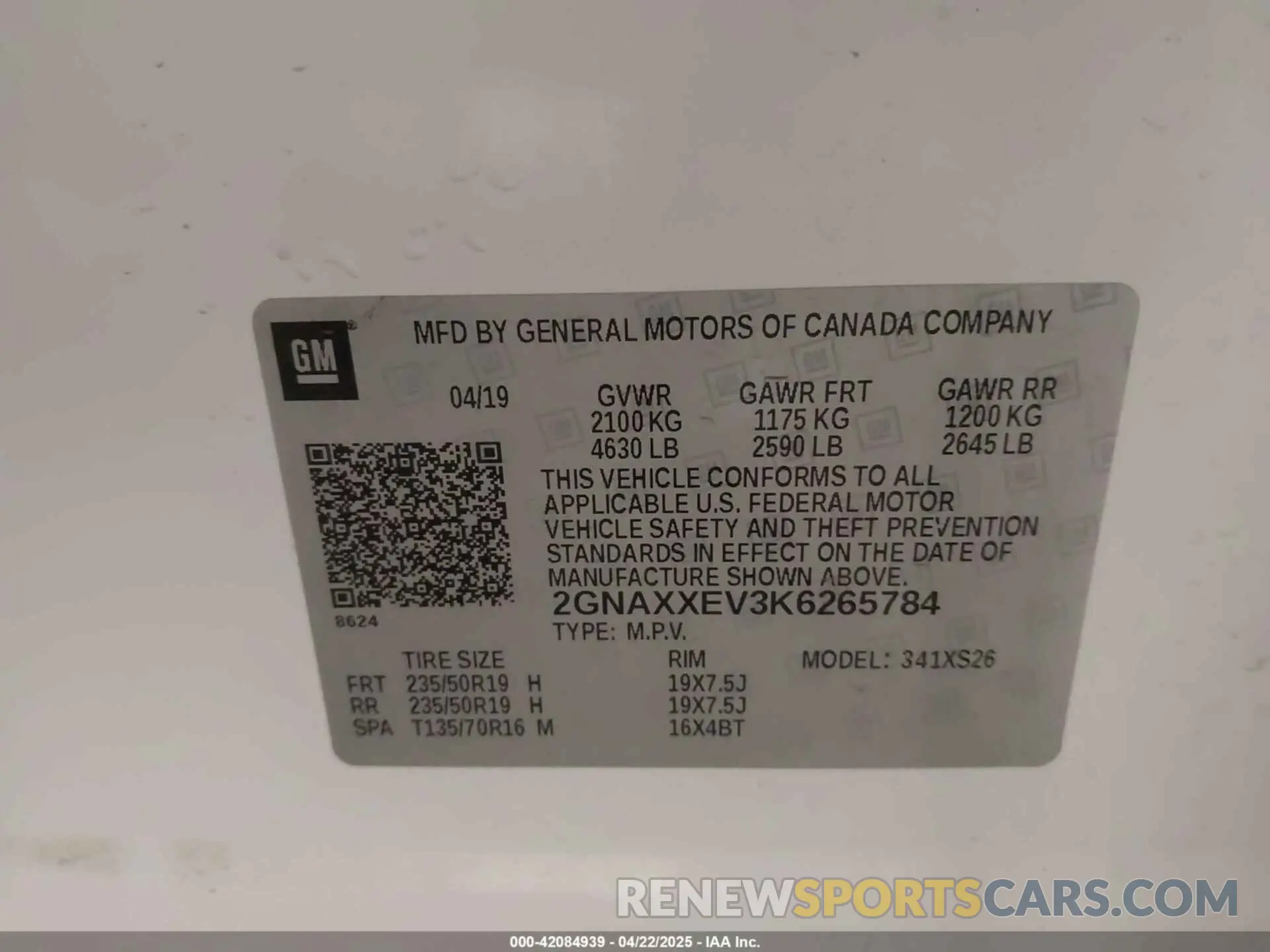 9 Photograph of a damaged car 2GNAXXEV3K6265784 CHEVROLET EQUINOX 2019