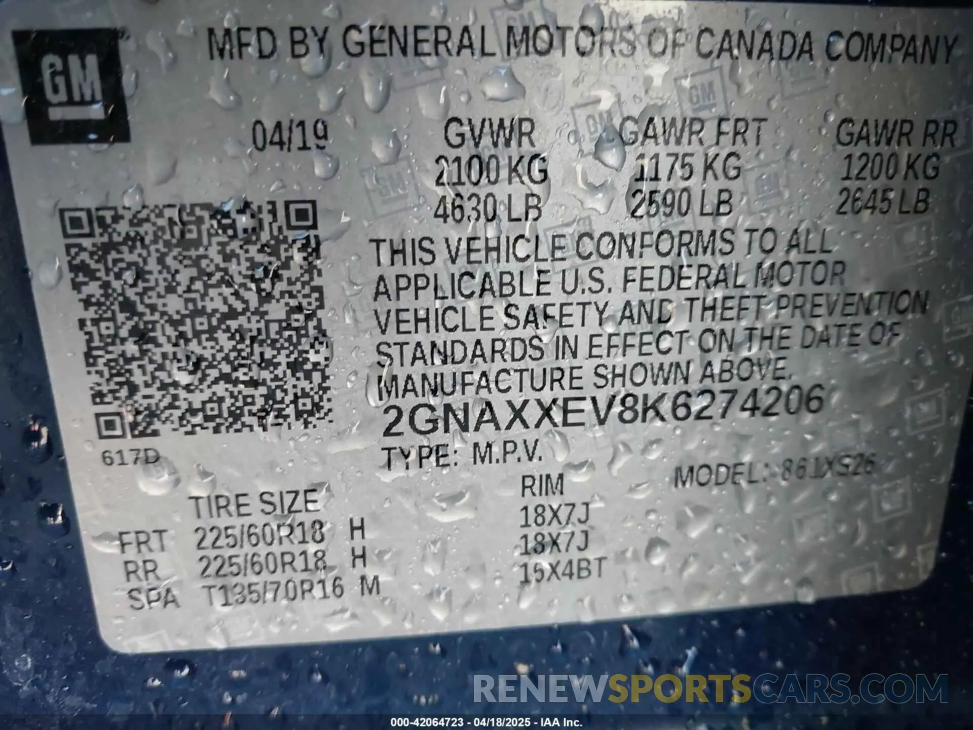 9 Photograph of a damaged car 2GNAXXEV8K6274206 CHEVROLET EQUINOX 2019