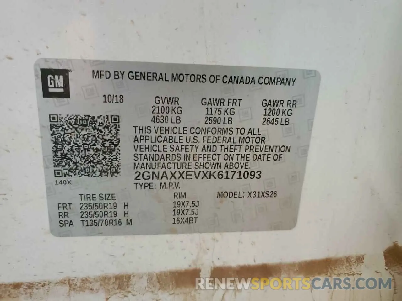 15 Photograph of a damaged car 2GNAXXEVXK6171093 CHEVROLET EQUINOX 2019