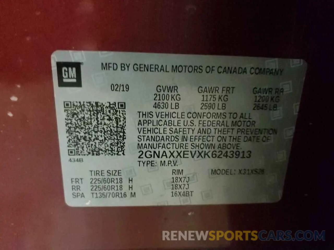 13 Photograph of a damaged car 2GNAXXEVXK6243913 CHEVROLET EQUINOX 2019