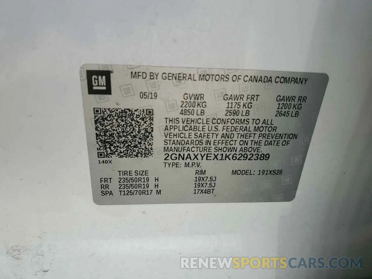 14 Photograph of a damaged car 2GNAXYEX1K6292389 CHEVROLET EQUINOX 2019