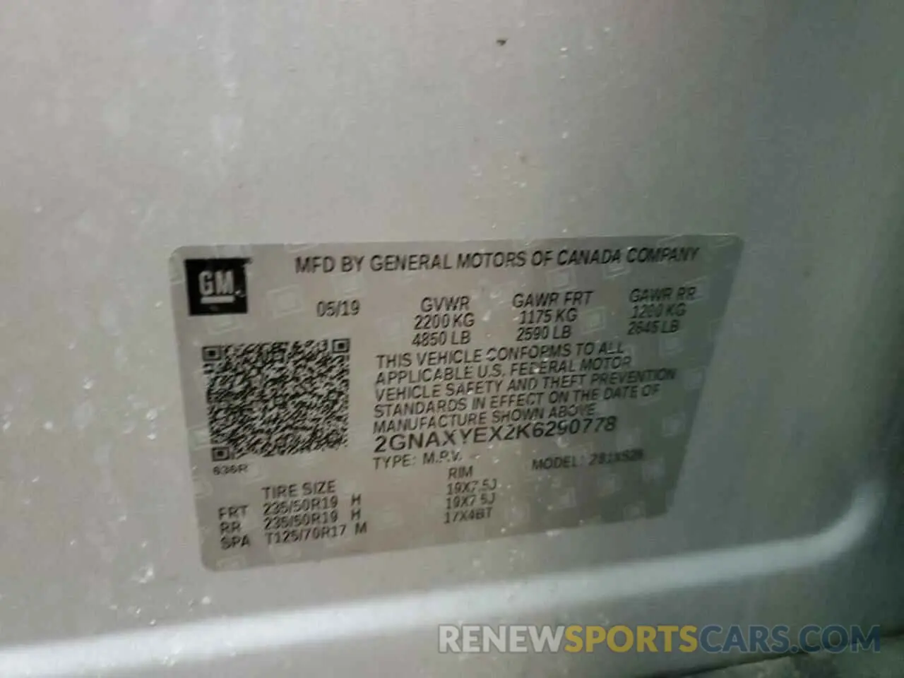 12 Photograph of a damaged car 2GNAXYEX2K6290778 CHEVROLET EQUINOX 2019