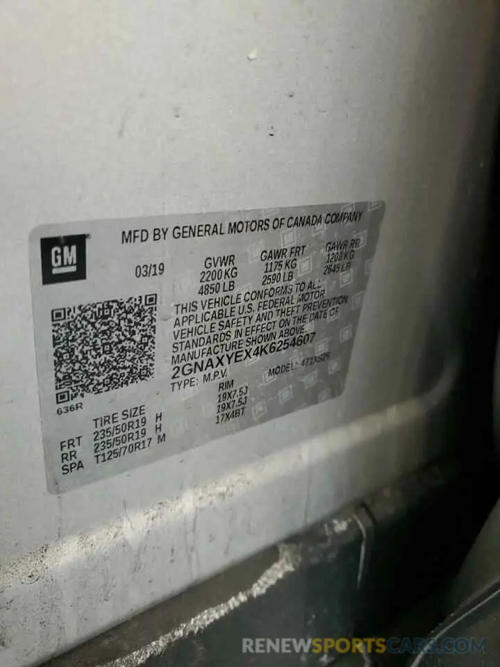 13 Photograph of a damaged car 2GNAXYEX4K6254607 CHEVROLET EQUINOX 2019