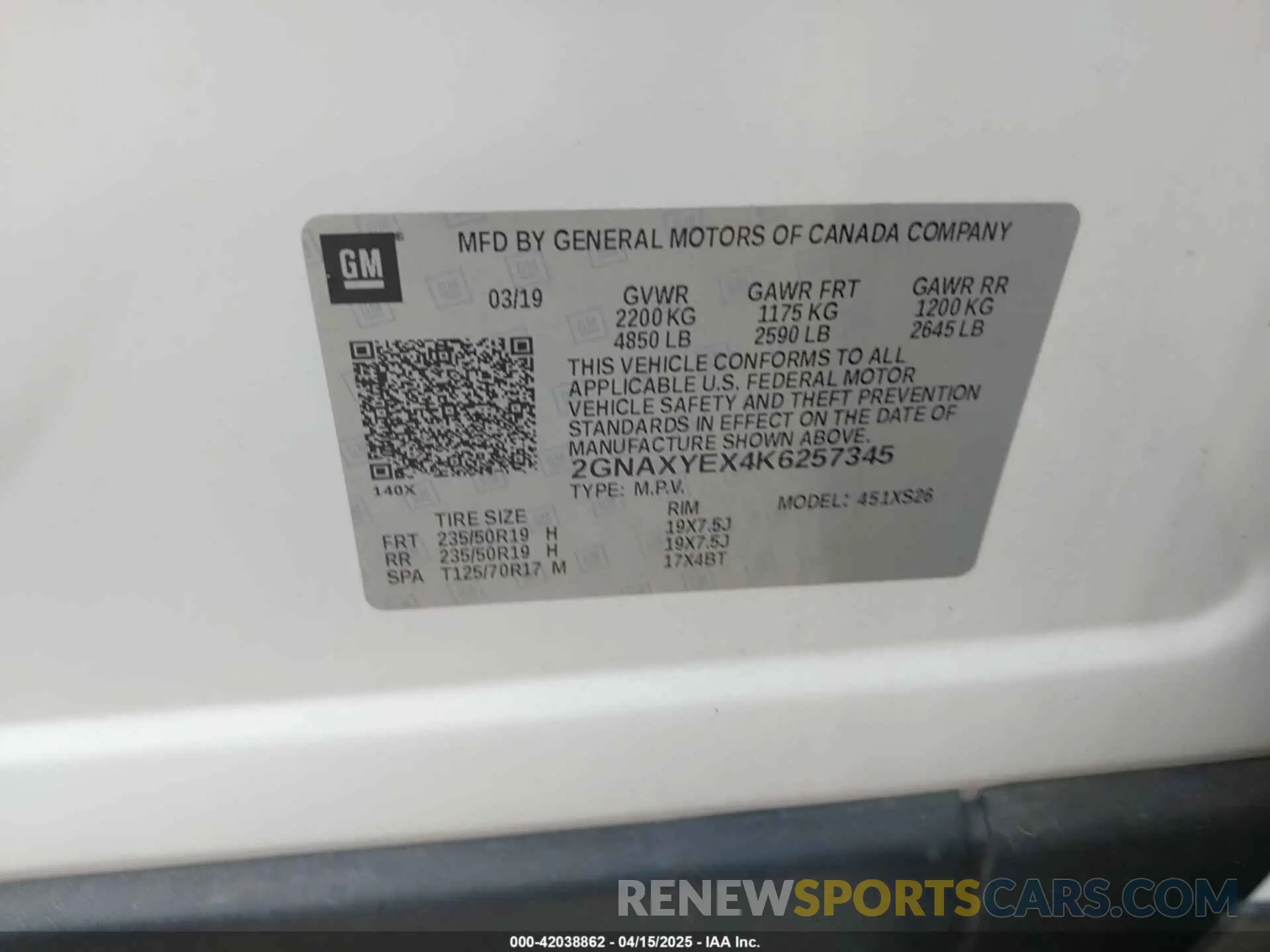 9 Photograph of a damaged car 2GNAXYEX4K6257345 CHEVROLET EQUINOX 2019