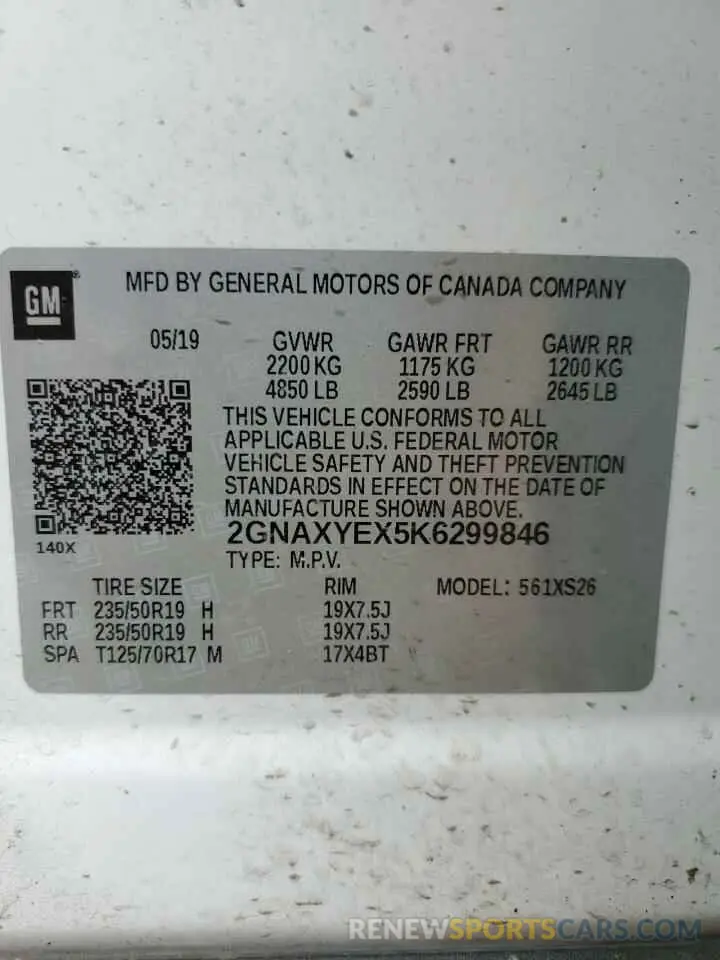 13 Photograph of a damaged car 2GNAXYEX5K6299846 CHEVROLET EQUINOX 2019