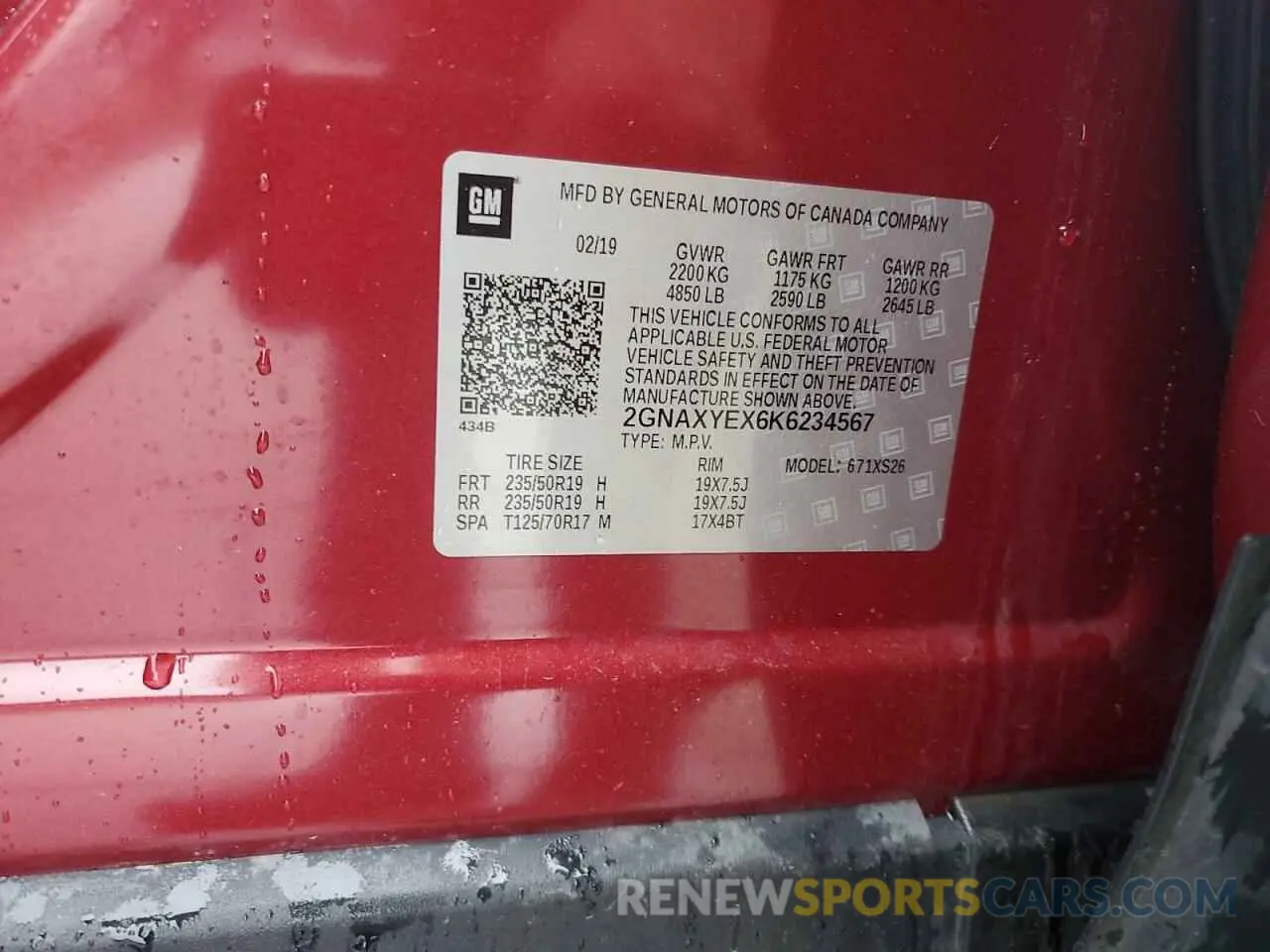 12 Photograph of a damaged car 2GNAXYEX6K6234567 CHEVROLET EQUINOX 2019