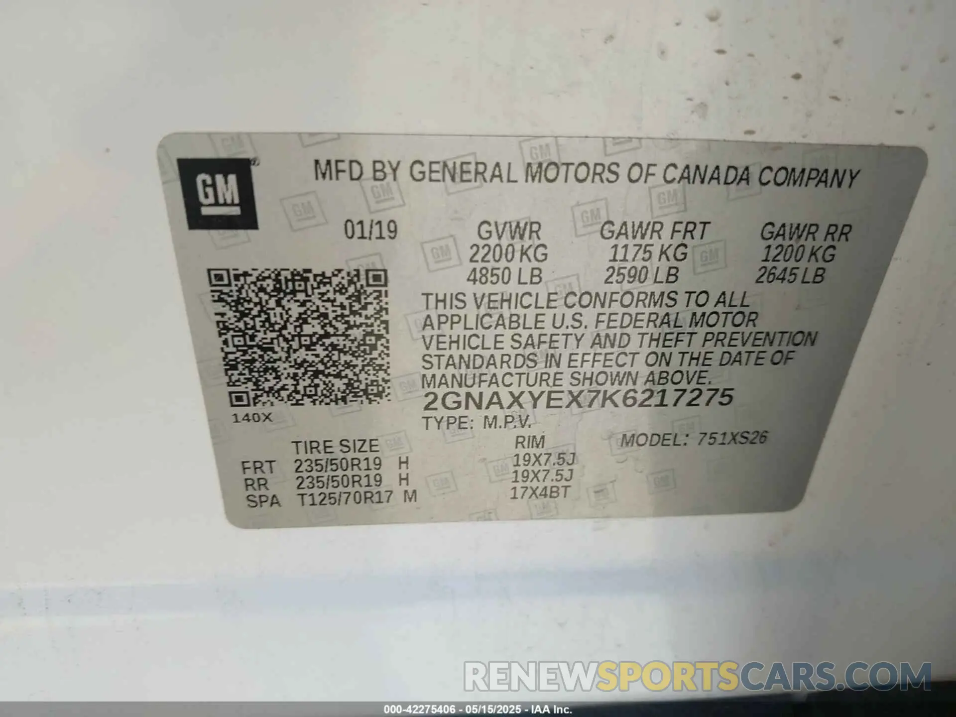 9 Photograph of a damaged car 2GNAXYEX7K6217275 CHEVROLET EQUINOX 2019