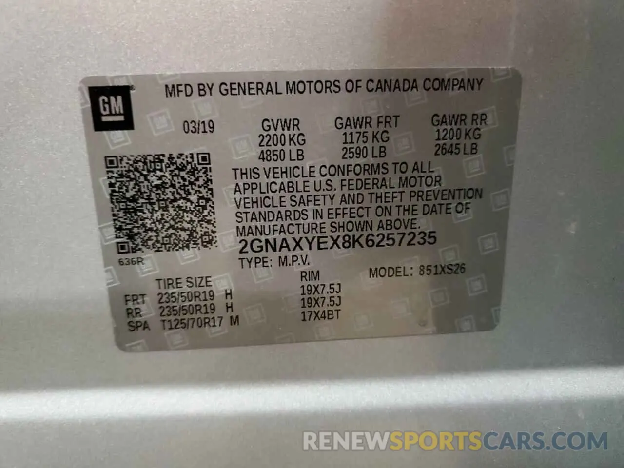 13 Photograph of a damaged car 2GNAXYEX8K6257235 CHEVROLET EQUINOX 2019
