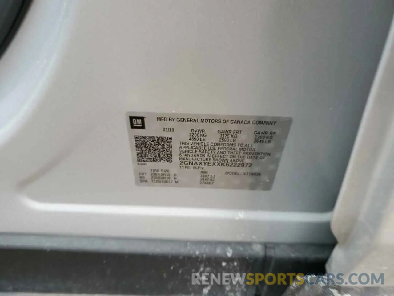 14 Photograph of a damaged car 2GNAXYEXXK6222972 CHEVROLET EQUINOX 2019