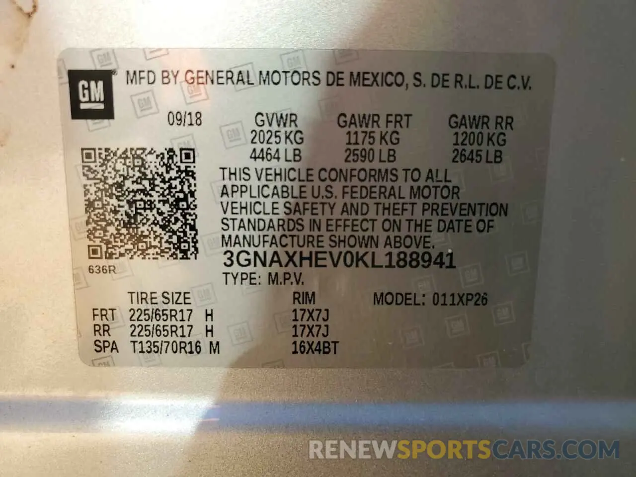 15 Photograph of a damaged car 3GNAXHEV0KL188941 CHEVROLET EQUINOX 2019