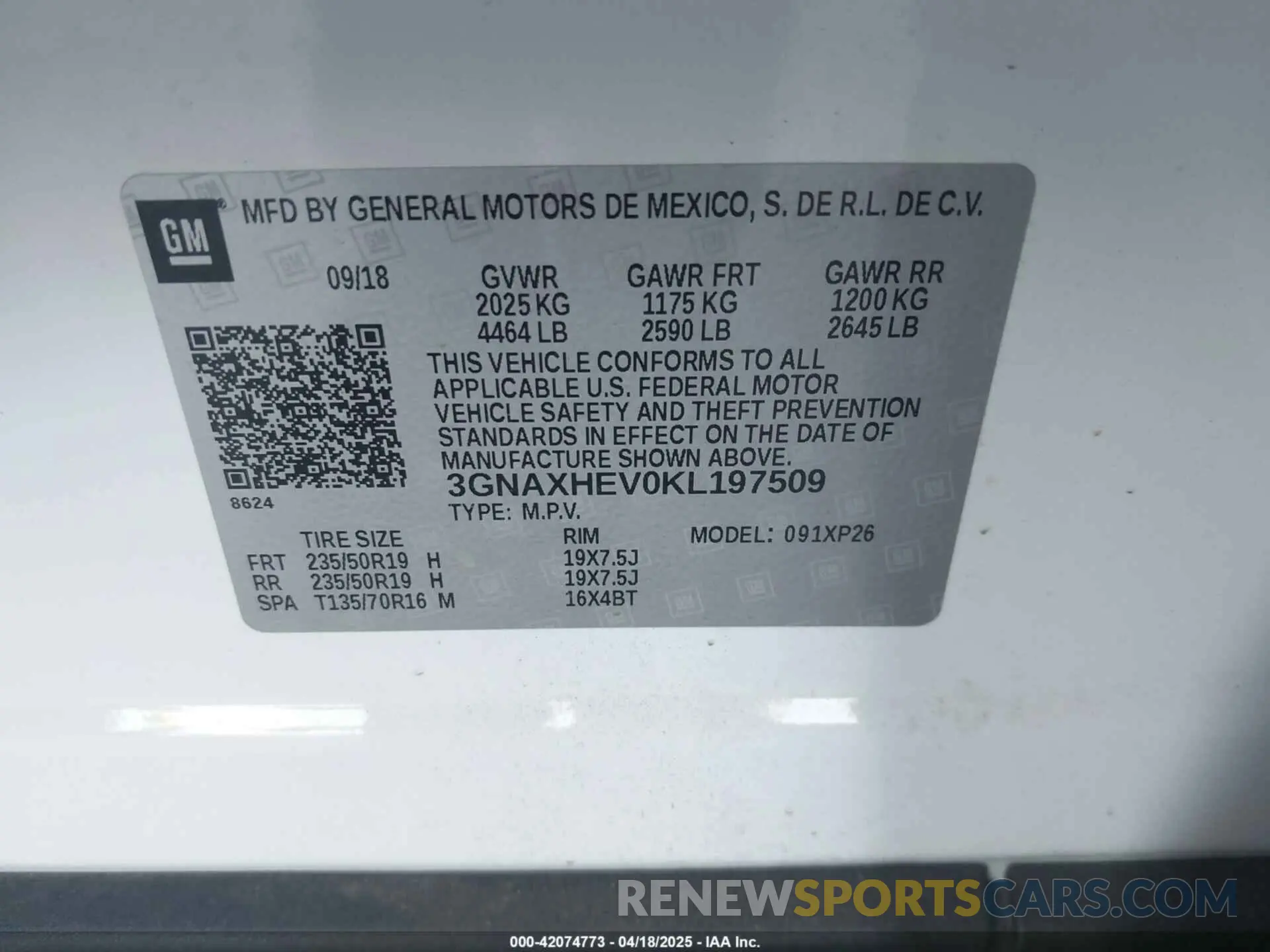 9 Photograph of a damaged car 3GNAXHEV0KL197509 CHEVROLET EQUINOX 2019