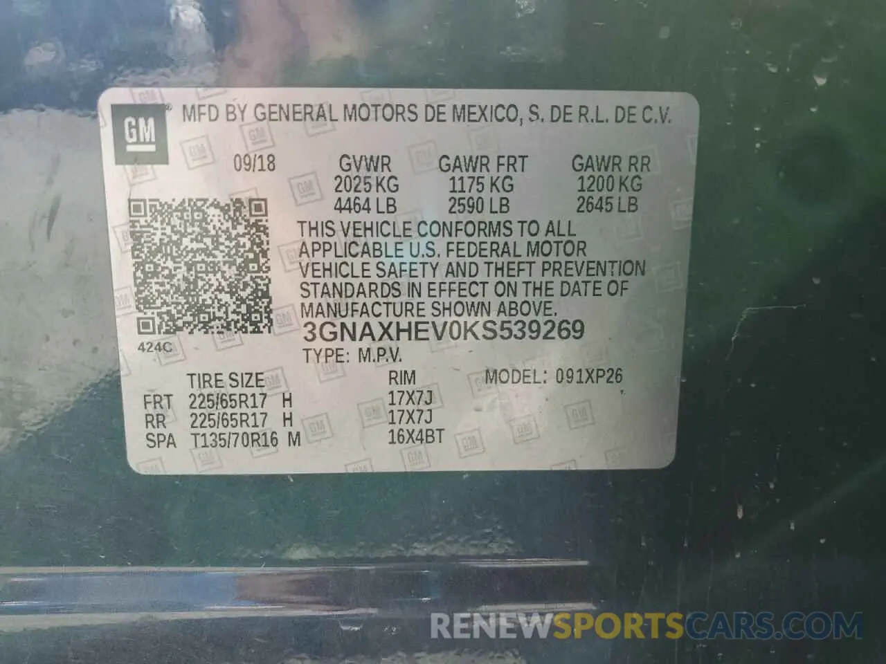 14 Photograph of a damaged car 3GNAXHEV0KS539269 CHEVROLET EQUINOX 2019