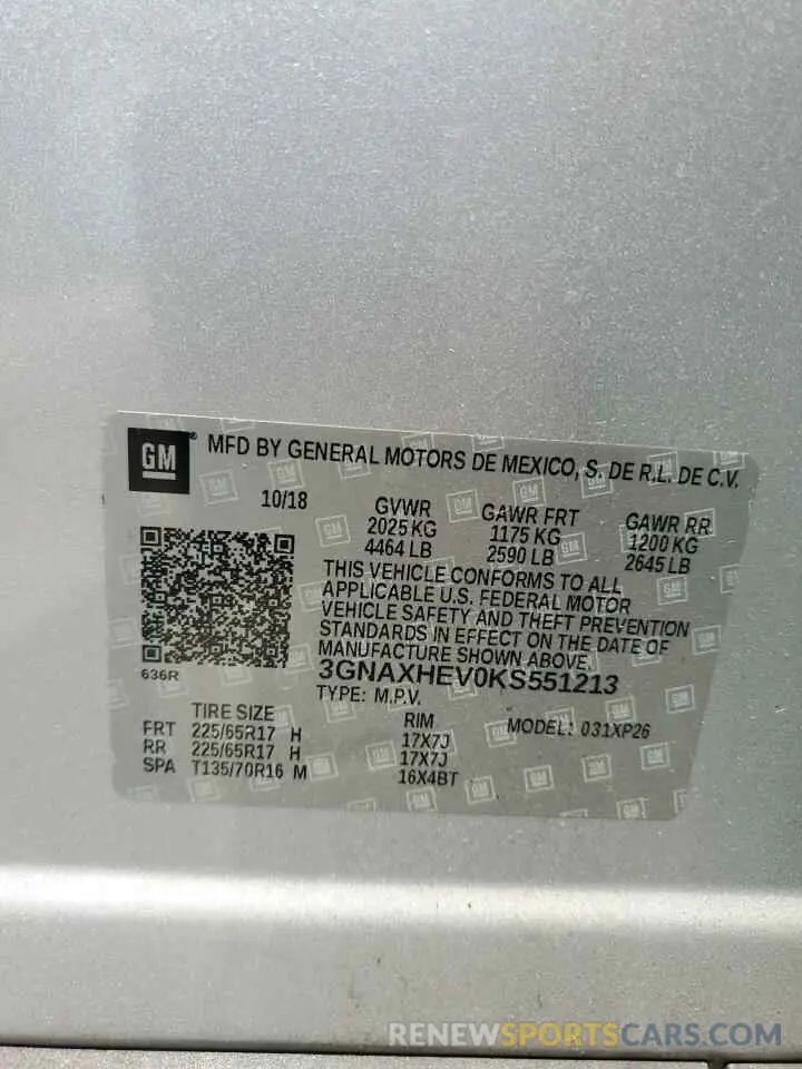 13 Photograph of a damaged car 3GNAXHEV0KS551213 CHEVROLET EQUINOX 2019