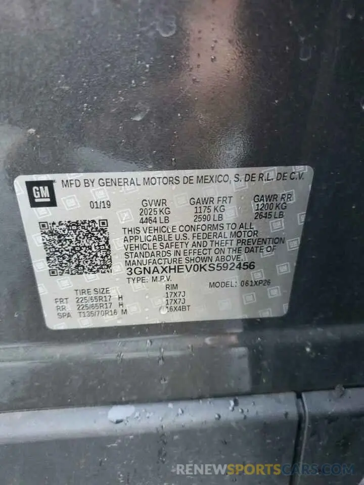 13 Photograph of a damaged car 3GNAXHEV0KS592456 CHEVROLET EQUINOX 2019