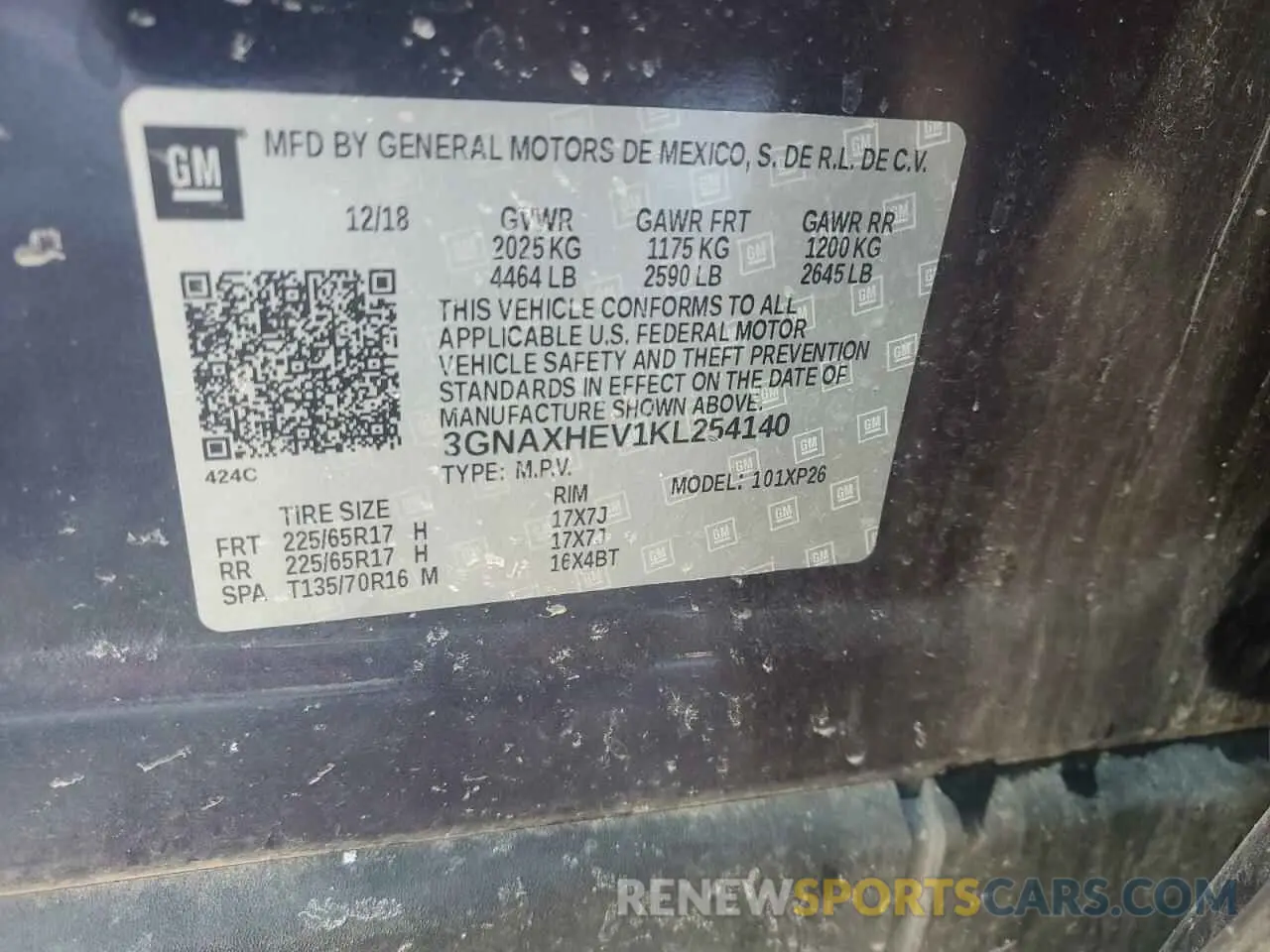 15 Photograph of a damaged car 3GNAXHEV1KL254140 CHEVROLET EQUINOX 2019