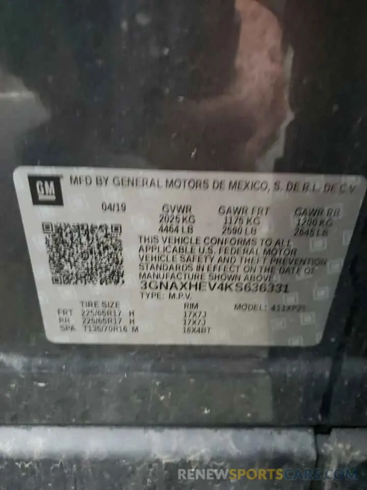 14 Photograph of a damaged car 3GNAXHEV4KS636331 CHEVROLET EQUINOX 2019