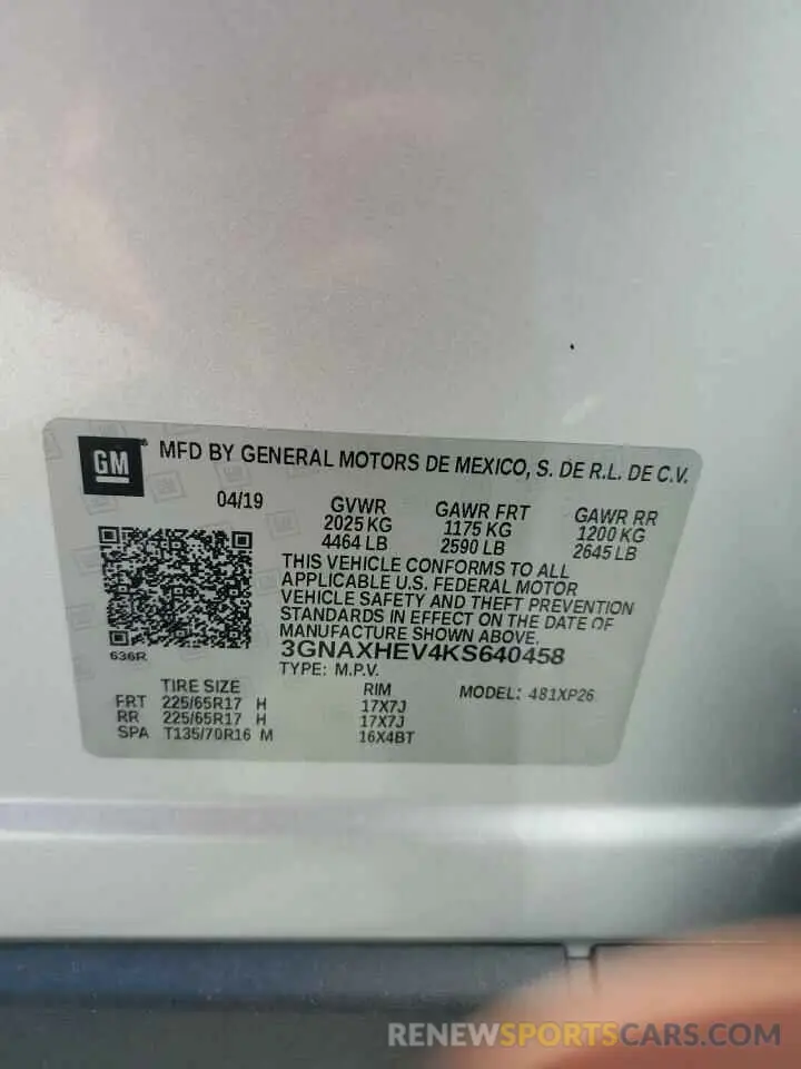 15 Photograph of a damaged car 3GNAXHEV4KS640458 CHEVROLET EQUINOX 2019