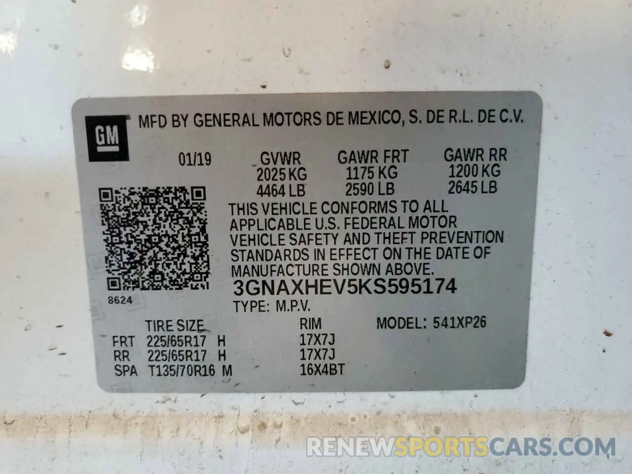 14 Photograph of a damaged car 3GNAXHEV5KS595174 CHEVROLET EQUINOX 2019