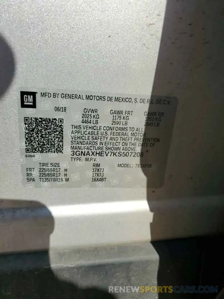 13 Photograph of a damaged car 3GNAXHEV7KS507208 CHEVROLET EQUINOX 2019