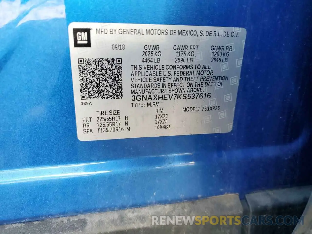 14 Photograph of a damaged car 3GNAXHEV7KS537616 CHEVROLET EQUINOX 2019