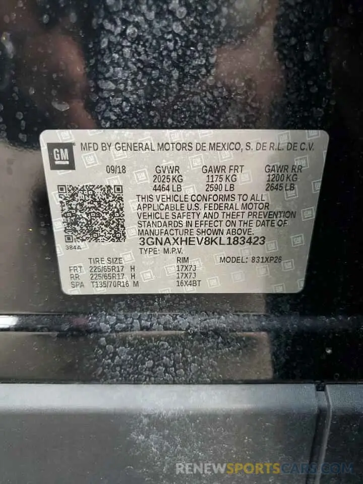 13 Photograph of a damaged car 3GNAXHEV8KL183423 CHEVROLET EQUINOX 2019