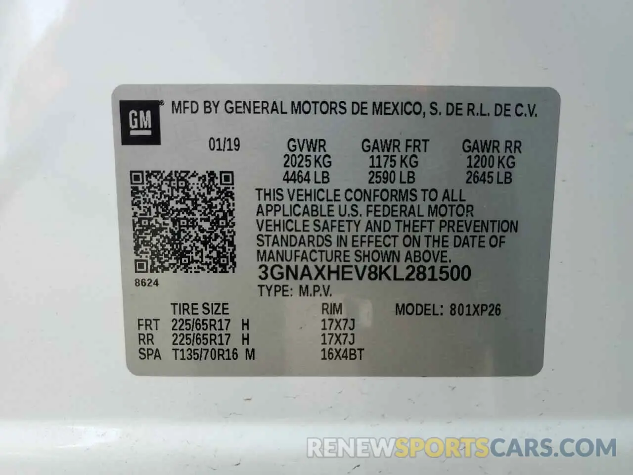 15 Photograph of a damaged car 3GNAXHEV8KL281500 CHEVROLET EQUINOX 2019