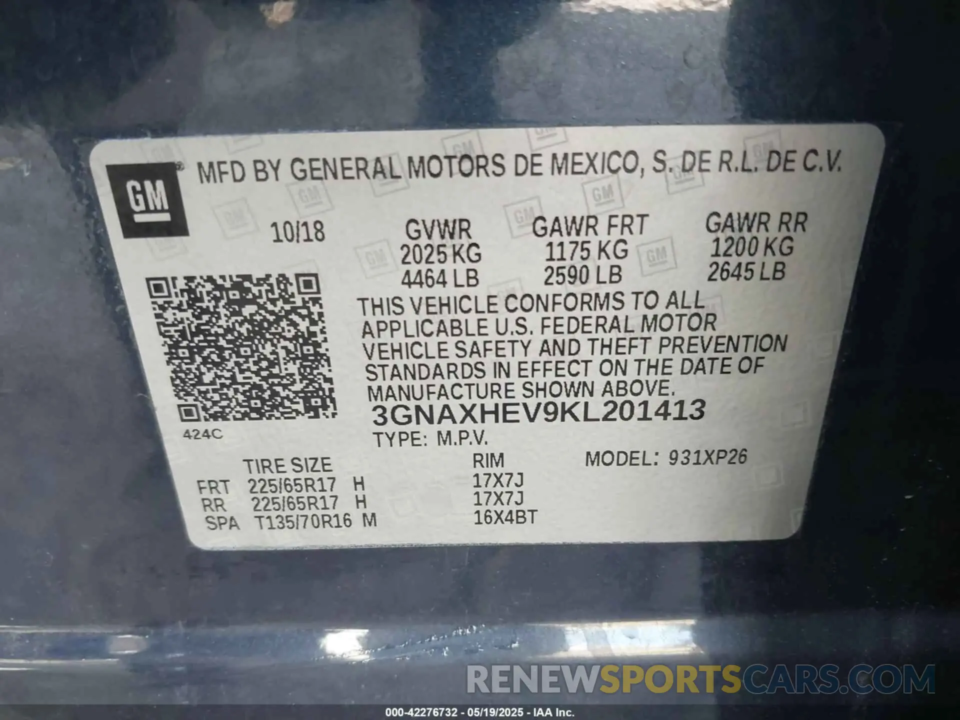 9 Photograph of a damaged car 3GNAXHEV9KL201413 CHEVROLET EQUINOX 2019
