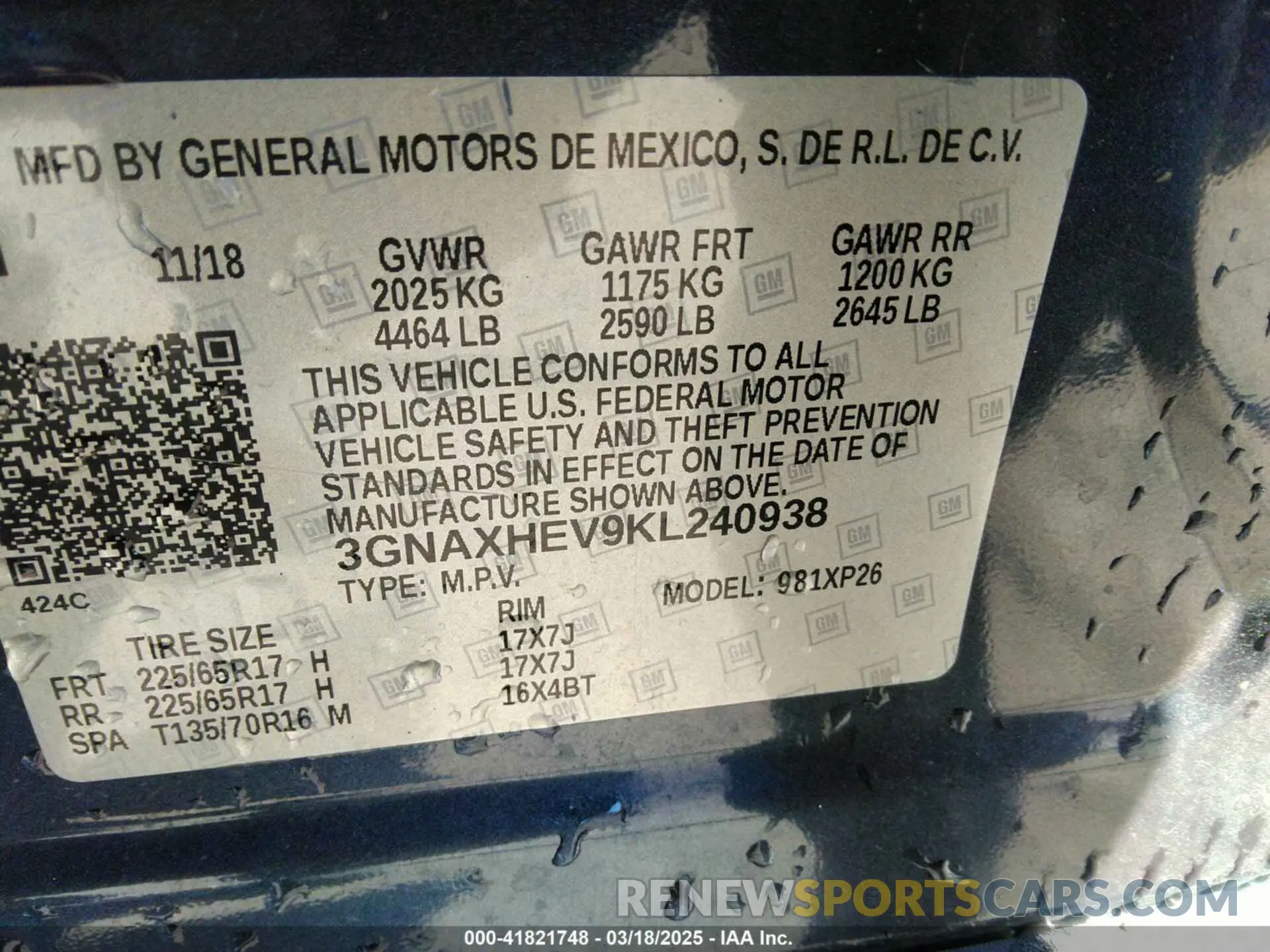 9 Photograph of a damaged car 3GNAXHEV9KL240938 CHEVROLET EQUINOX 2019