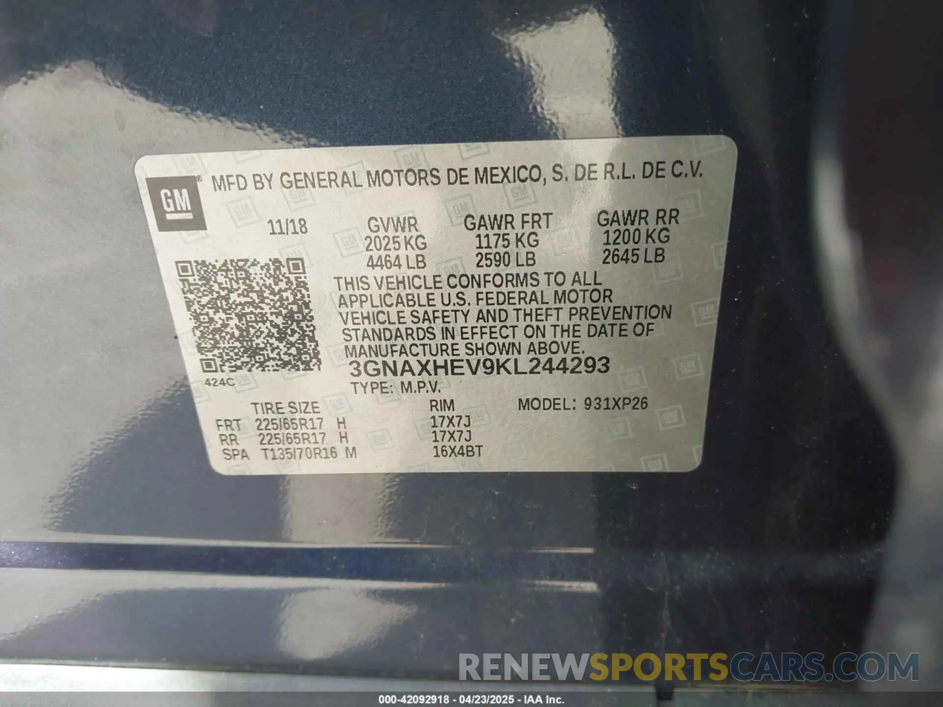 9 Photograph of a damaged car 3GNAXHEV9KL244293 CHEVROLET EQUINOX 2019