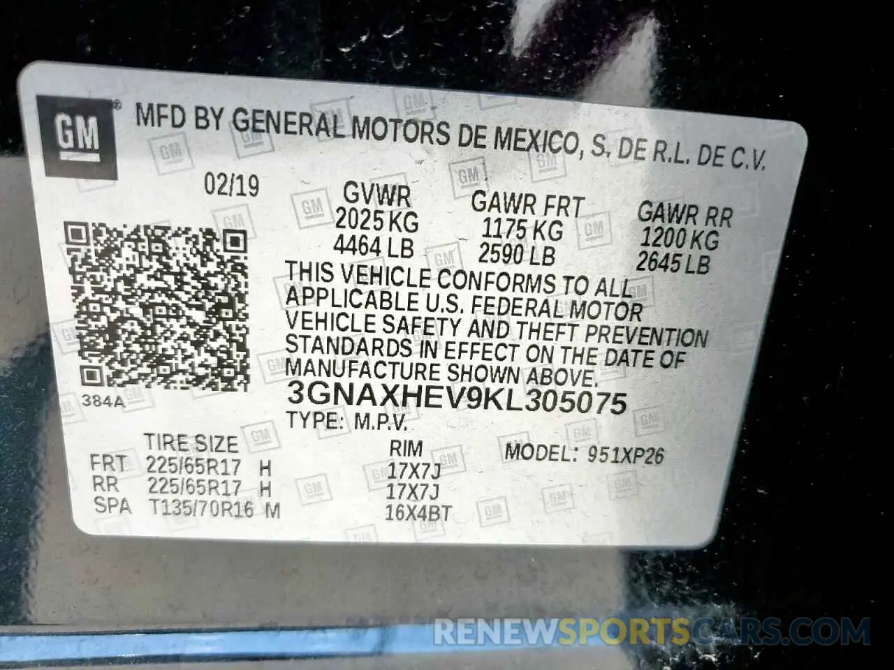 13 Photograph of a damaged car 3GNAXHEV9KL305075 CHEVROLET EQUINOX 2019