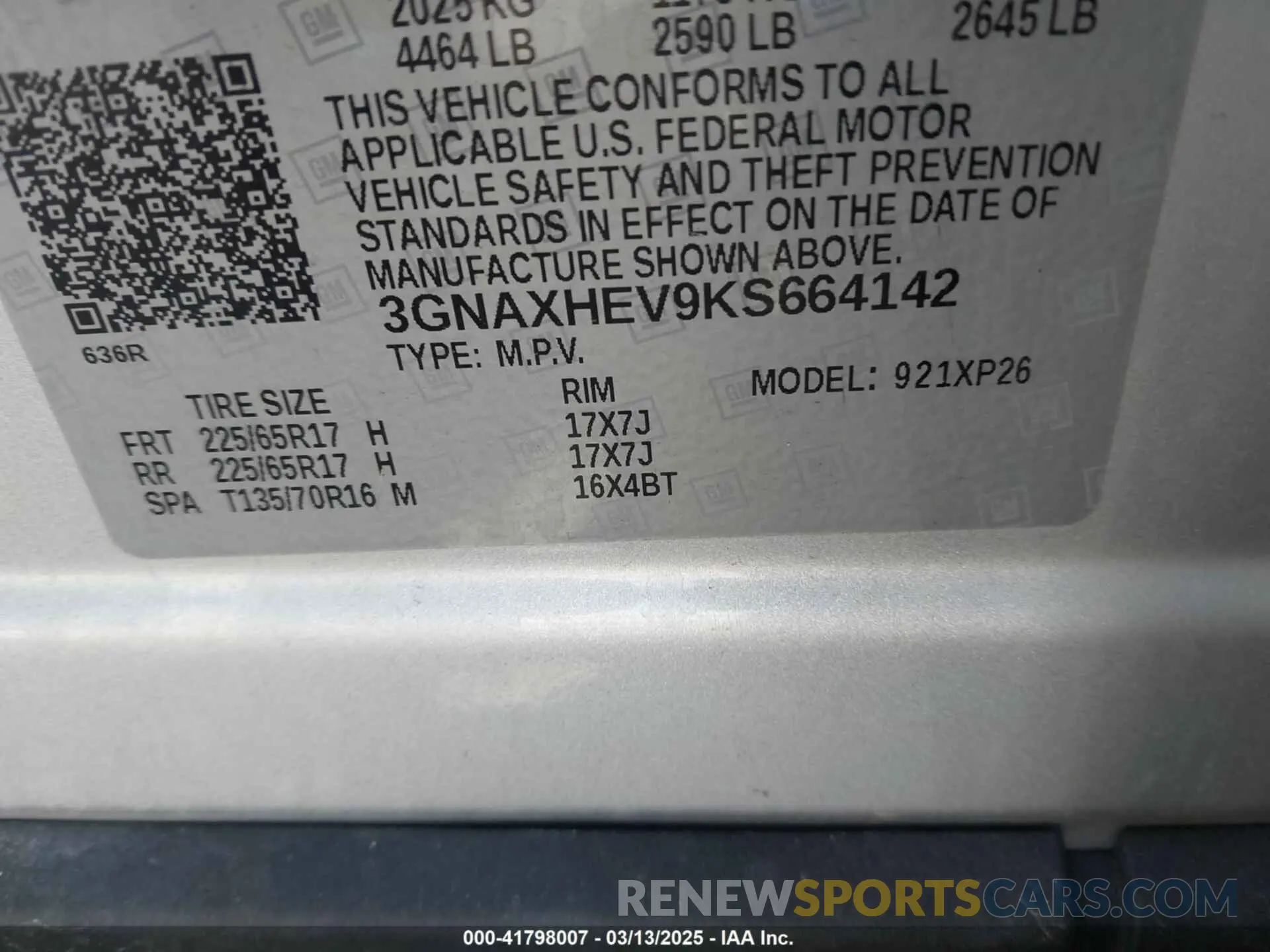 9 Photograph of a damaged car 3GNAXHEV9KS664142 CHEVROLET EQUINOX 2019