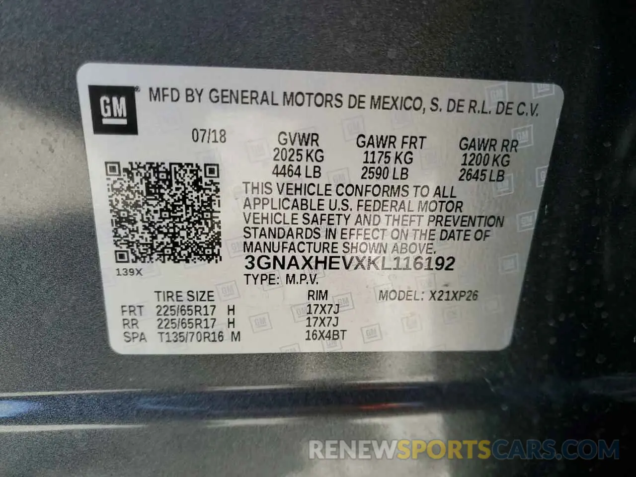 13 Photograph of a damaged car 3GNAXHEVXKL116192 CHEVROLET EQUINOX 2019