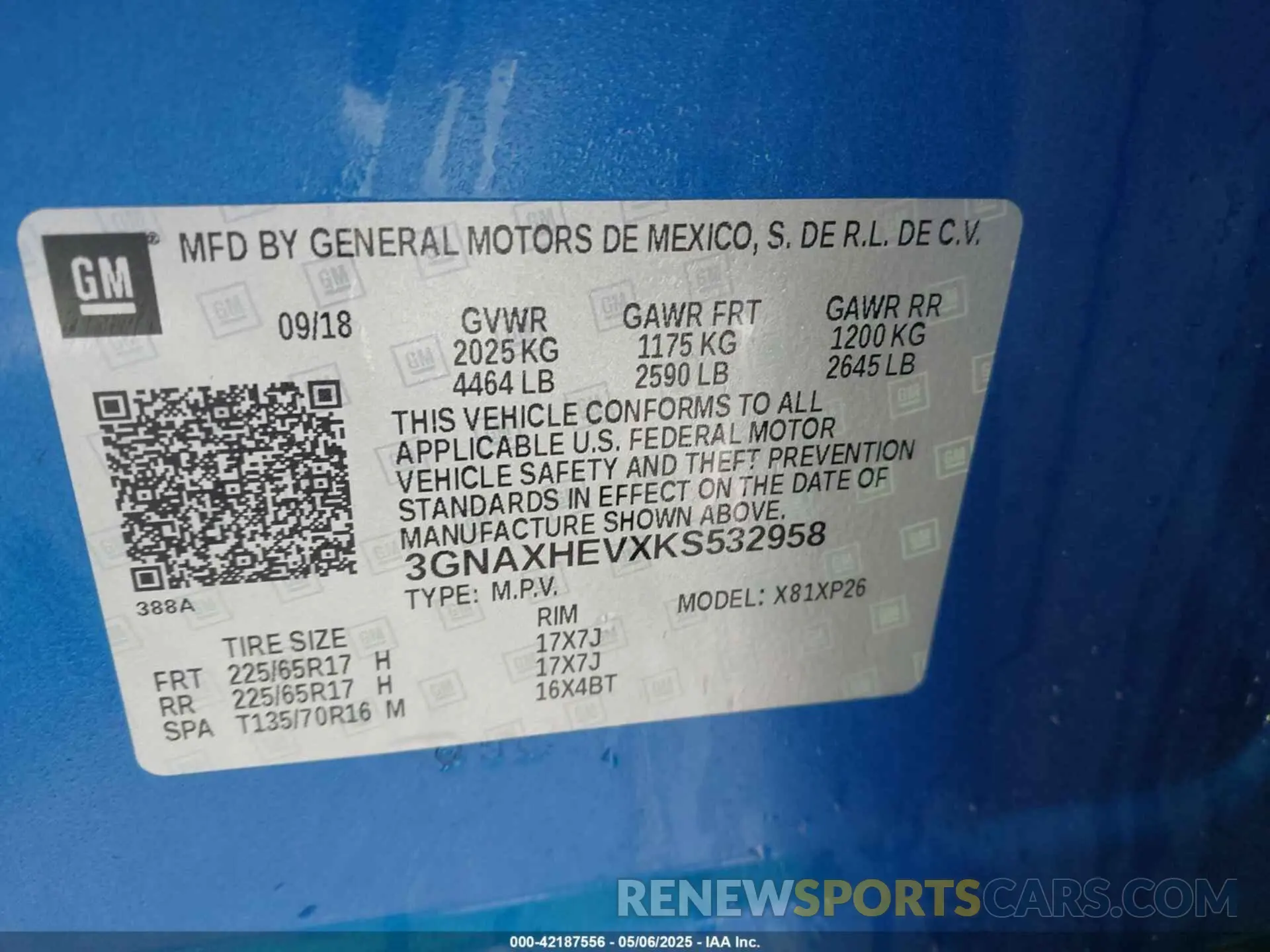 9 Photograph of a damaged car 3GNAXHEVXKS532958 CHEVROLET EQUINOX 2019