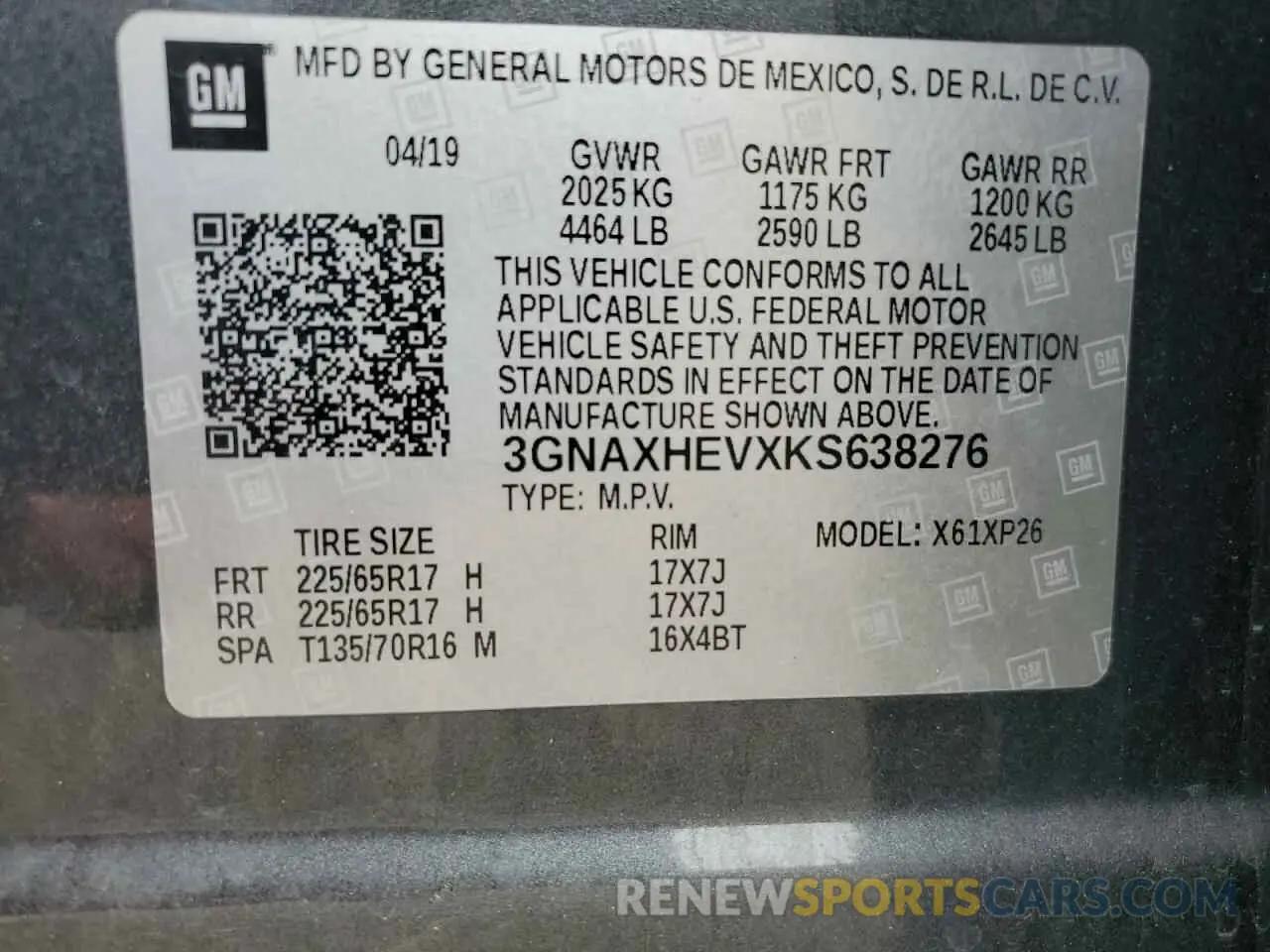 13 Photograph of a damaged car 3GNAXHEVXKS638276 CHEVROLET EQUINOX 2019