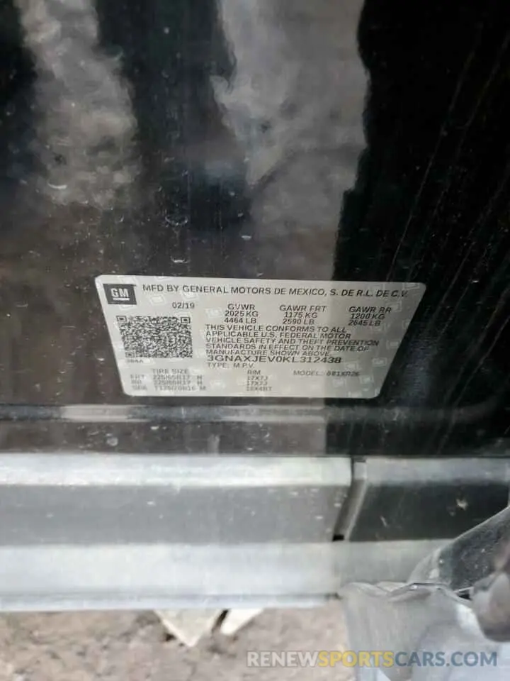12 Photograph of a damaged car 3GNAXJEV0KL312438 CHEVROLET EQUINOX 2019