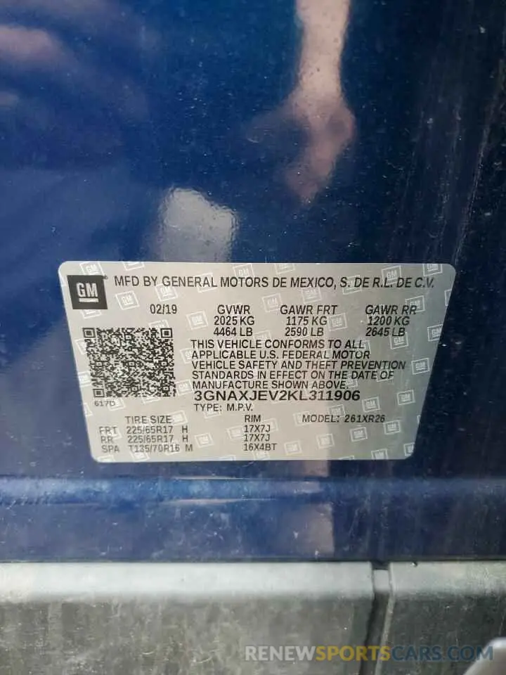 13 Photograph of a damaged car 3GNAXJEV2KL311906 CHEVROLET EQUINOX 2019