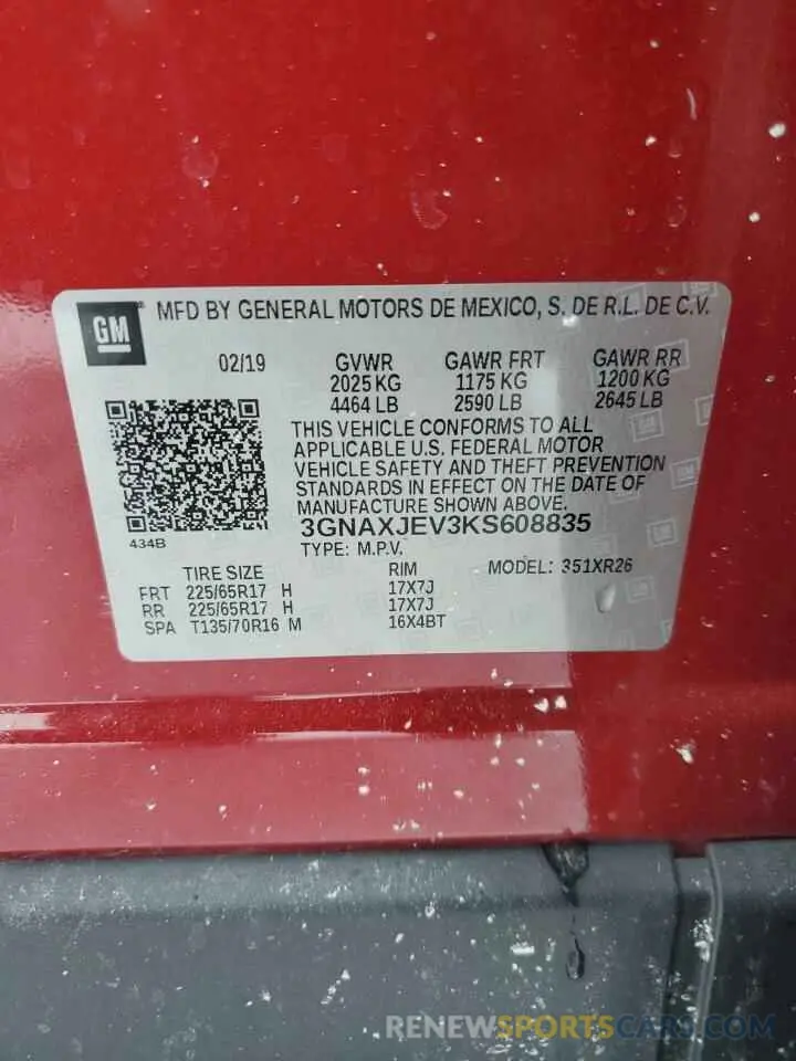 13 Photograph of a damaged car 3GNAXJEV3KS608835 CHEVROLET EQUINOX 2019