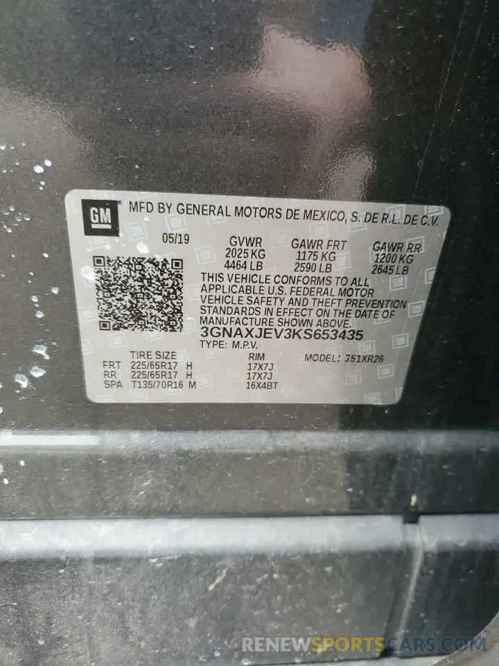 13 Photograph of a damaged car 3GNAXJEV3KS653435 CHEVROLET EQUINOX 2019