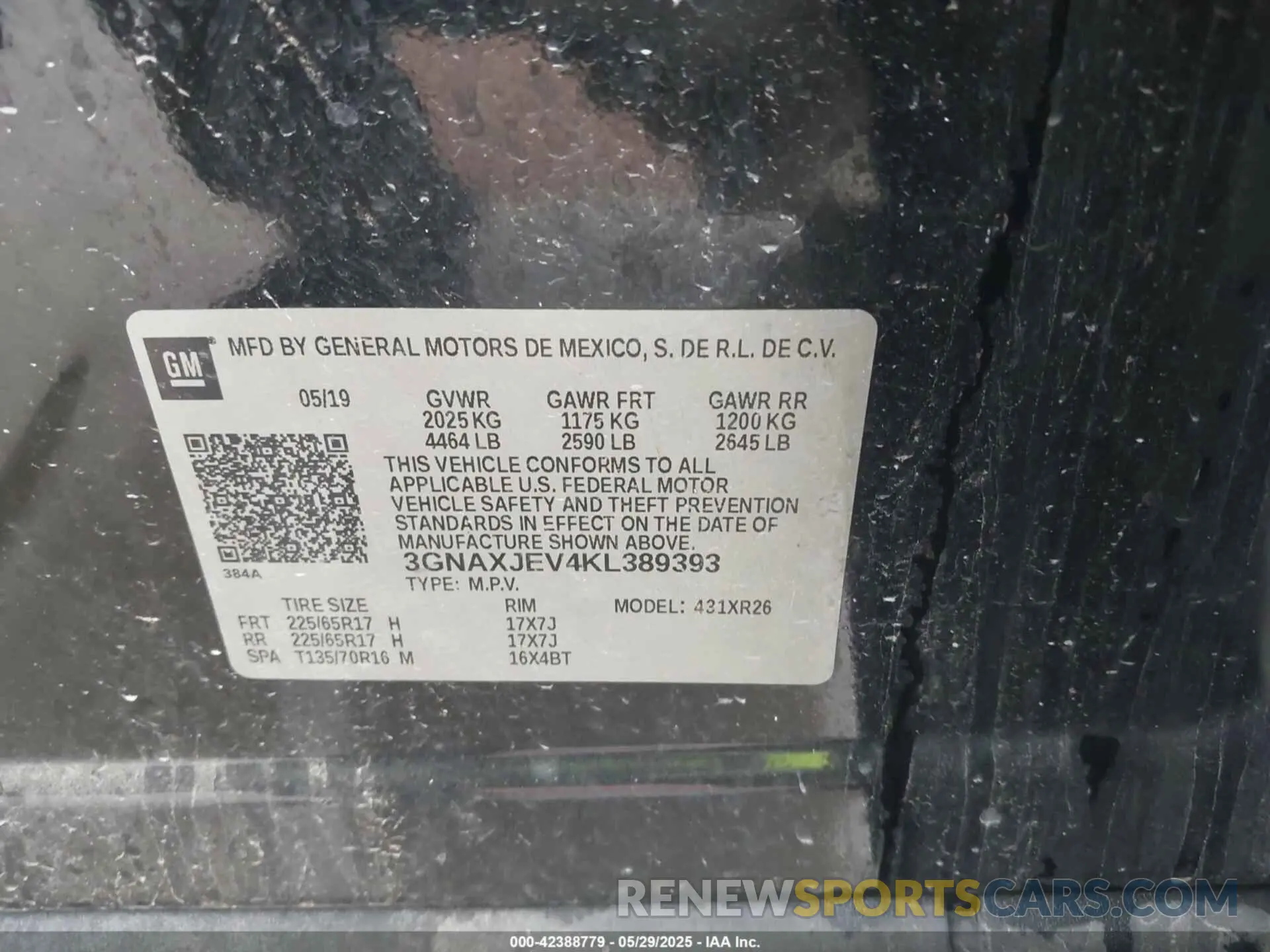9 Photograph of a damaged car 3GNAXJEV4KL389393 CHEVROLET EQUINOX 2019