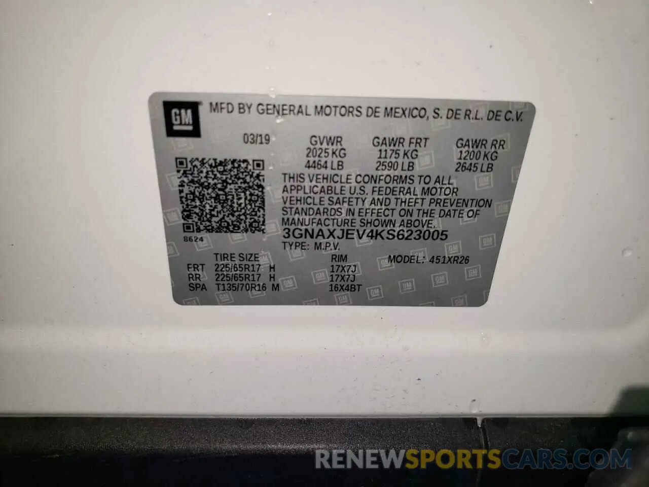 14 Photograph of a damaged car 3GNAXJEV4KS623005 CHEVROLET EQUINOX 2019