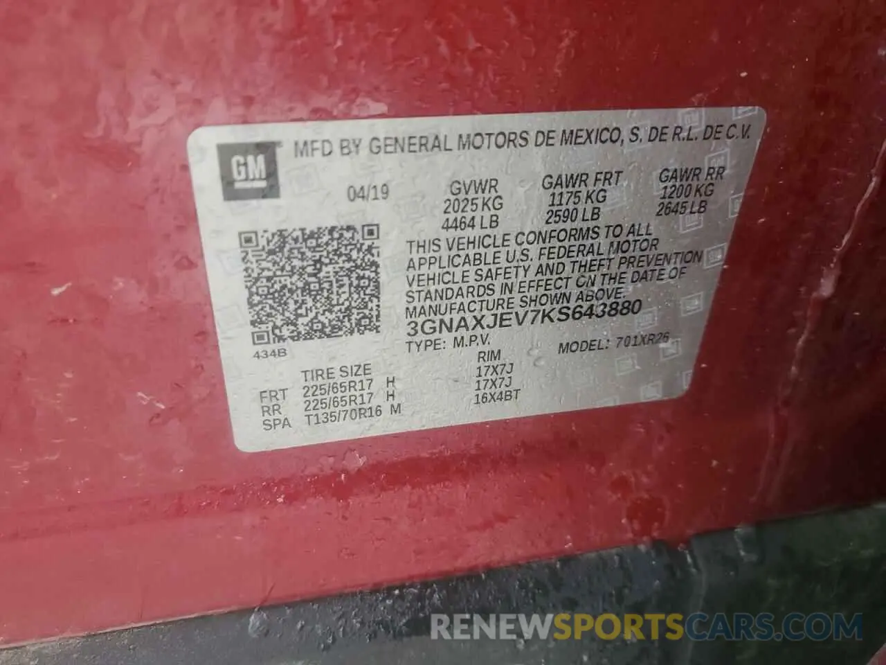 13 Photograph of a damaged car 3GNAXJEV7KS643880 CHEVROLET EQUINOX 2019