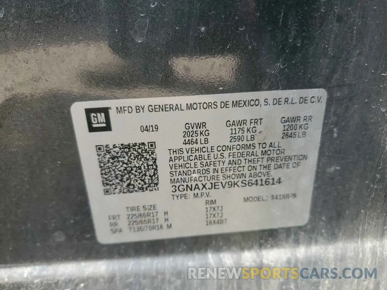 14 Photograph of a damaged car 3GNAXJEV9KS641614 CHEVROLET EQUINOX 2019