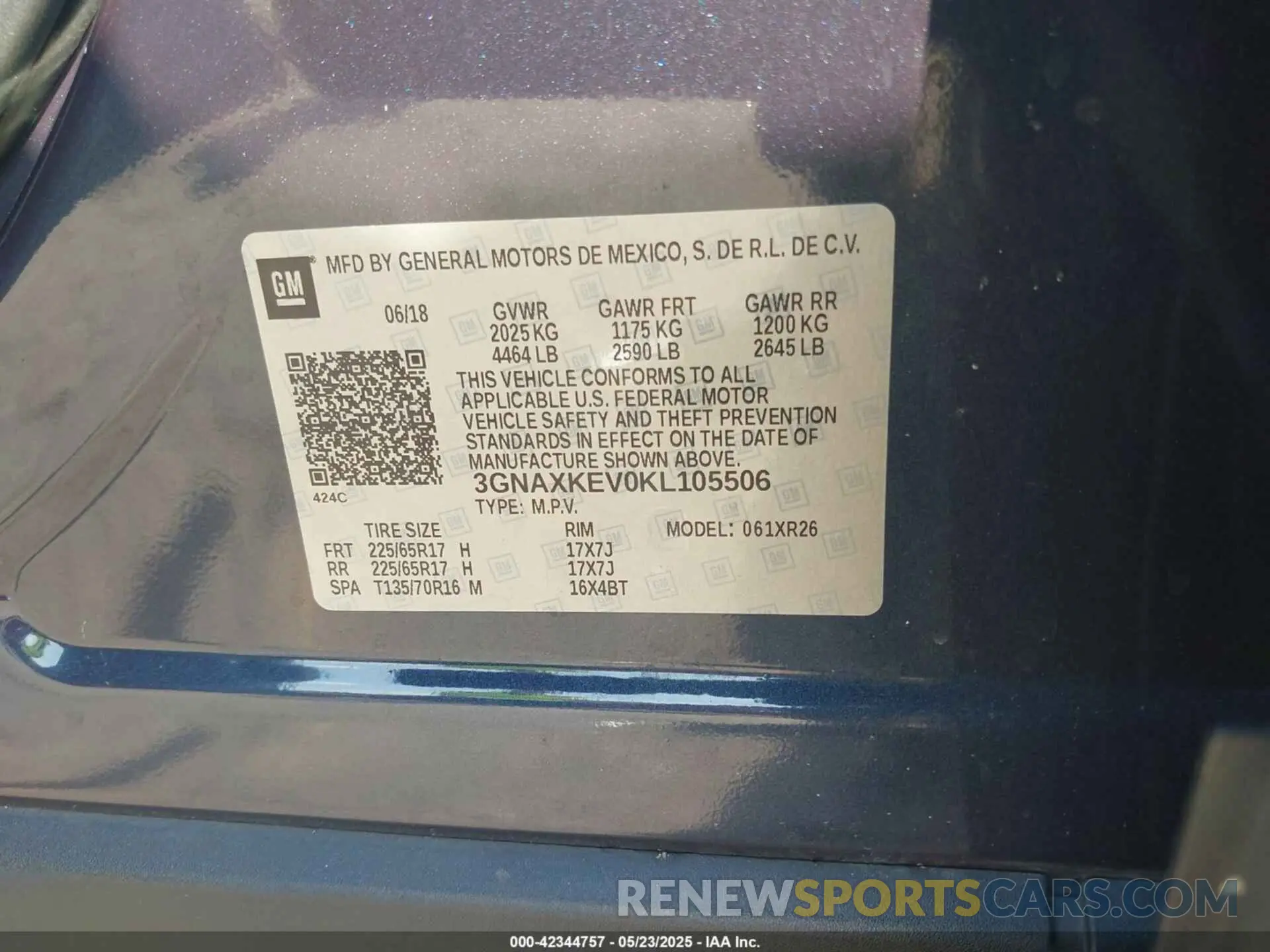 9 Photograph of a damaged car 3GNAXKEV0KL105506 CHEVROLET EQUINOX 2019