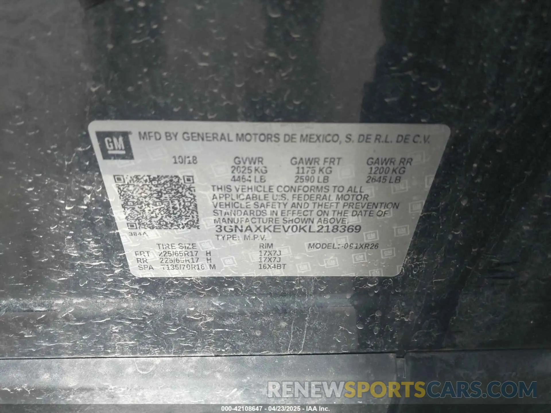 9 Photograph of a damaged car 3GNAXKEV0KL218369 CHEVROLET EQUINOX 2019